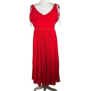 Lulus Red Spaghetti Strap Pleated Ruffle Flowy Event Wedding Maxi Dress Size XL
